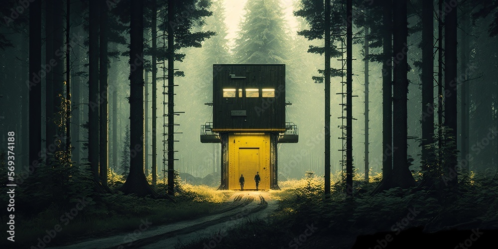 Lift schacht in forest, concept of Elevator shaft and Forest