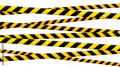 Crossed caution tape set. Yellow and black warning stripes. Repeating construction, hazard, danger sellotapes. Restriction and prohibition zones adhesive tapes. Police line.