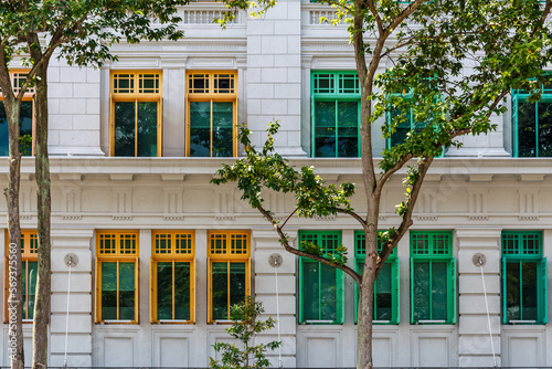 colored windows on facade of an house