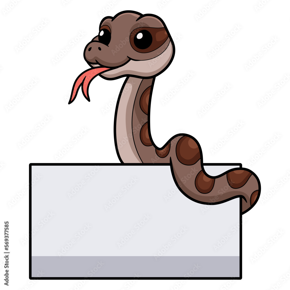 Fototapeta premium Cute rattlesnake cartoon with blank sign
