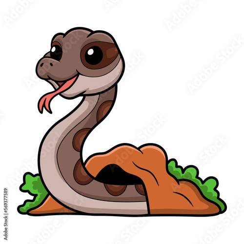 Schilderij op canvas Cute rattlesnake cartoon out from hole