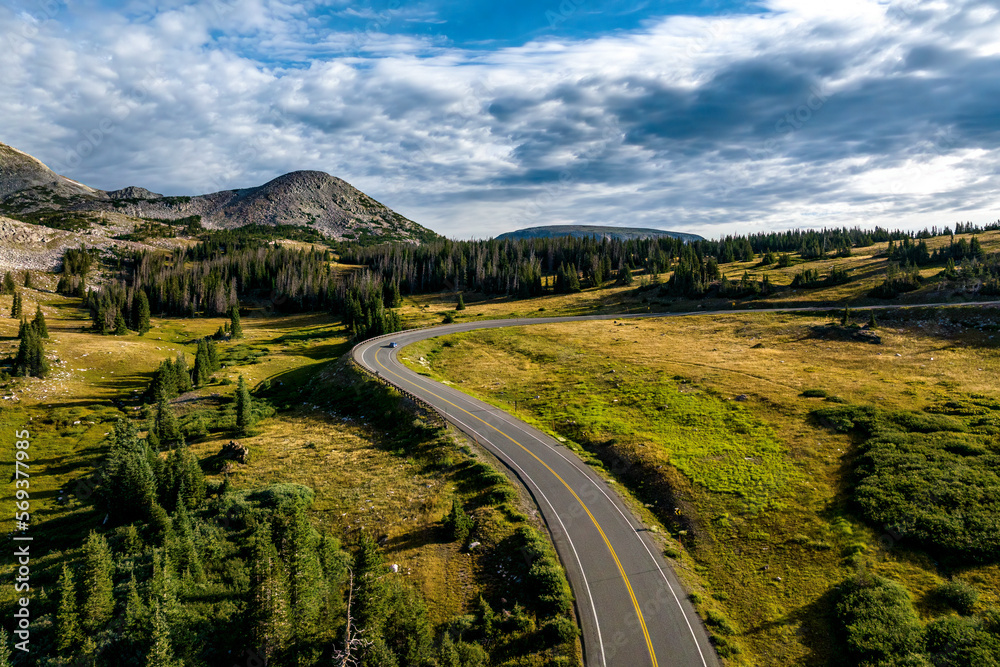 Snowy Range Mountain Scenic Highway Summer Drone View