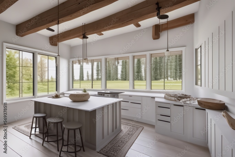 Modern Farmhouse style in light dual white tone with sunlight window