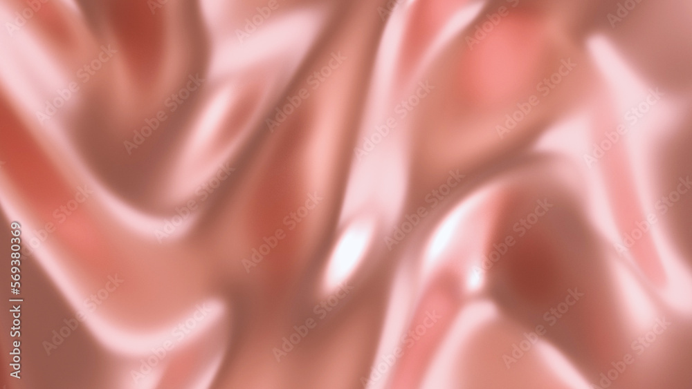 Fototapeta premium Metallic rose gold liquid luxury organic metal pink colors plastic 3d render abstract wavy background, pattern, elegant textile, macro carpet soft texture available in motion 4k