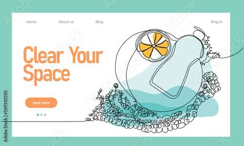 Home cleaning service landing page design concept, illustration of janitors with cleaning tools. Vector illustration