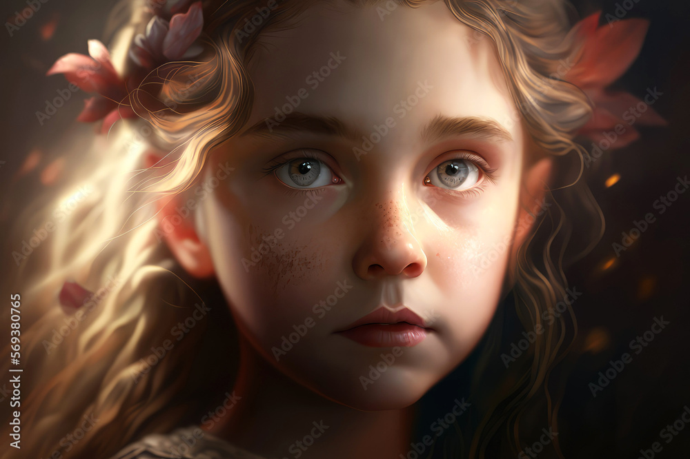 Return To Innocence, little girl magical portrait, AI
