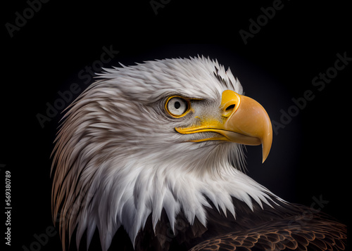 American national bird Bald Eagle on black background, AI-generated.