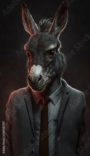 A donkey in a suit in the city, half man, half donkey Generative AI © Masoud