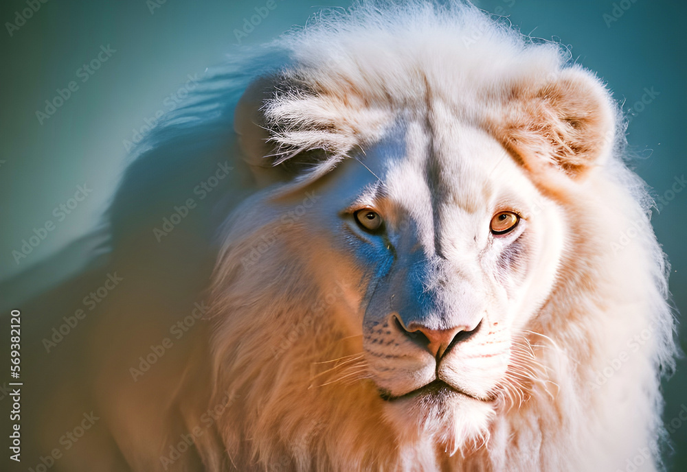 White Lion big mane animal , portrait face , 3D illustration generative ai White Lion big mane animal , portrait face , 3D illustration generative ai