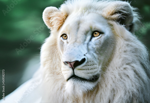 White Lion big mane animal   portrait face   3D illustration generative ai