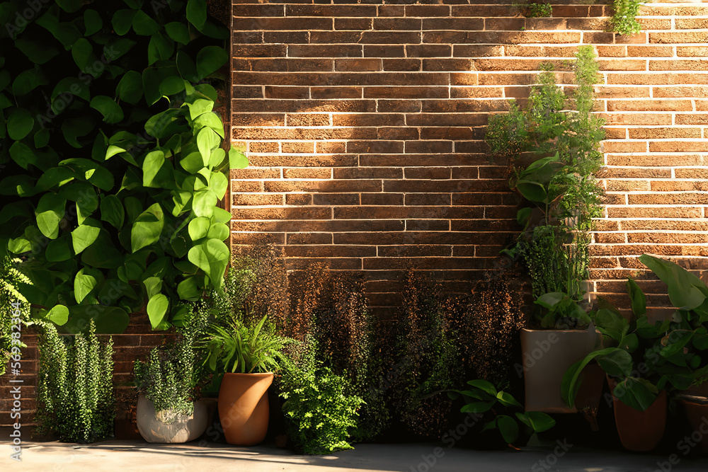 Brick Wall With Plants Stock Illustration Adobe Stock