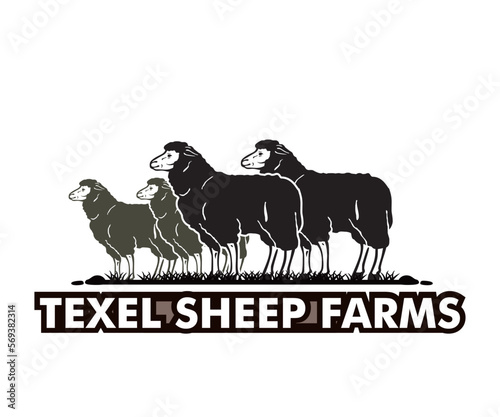 TEXEL SHEEP FARMS LOGO, silhouette of great goat standing vector illustrations