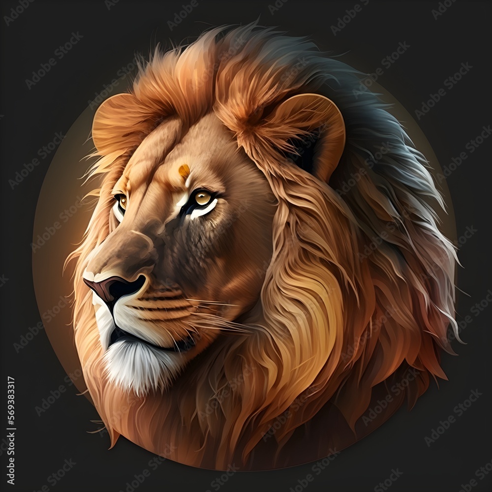 Fototapeta premium Lion icon, Lion flat design, vector art. Generative AI.