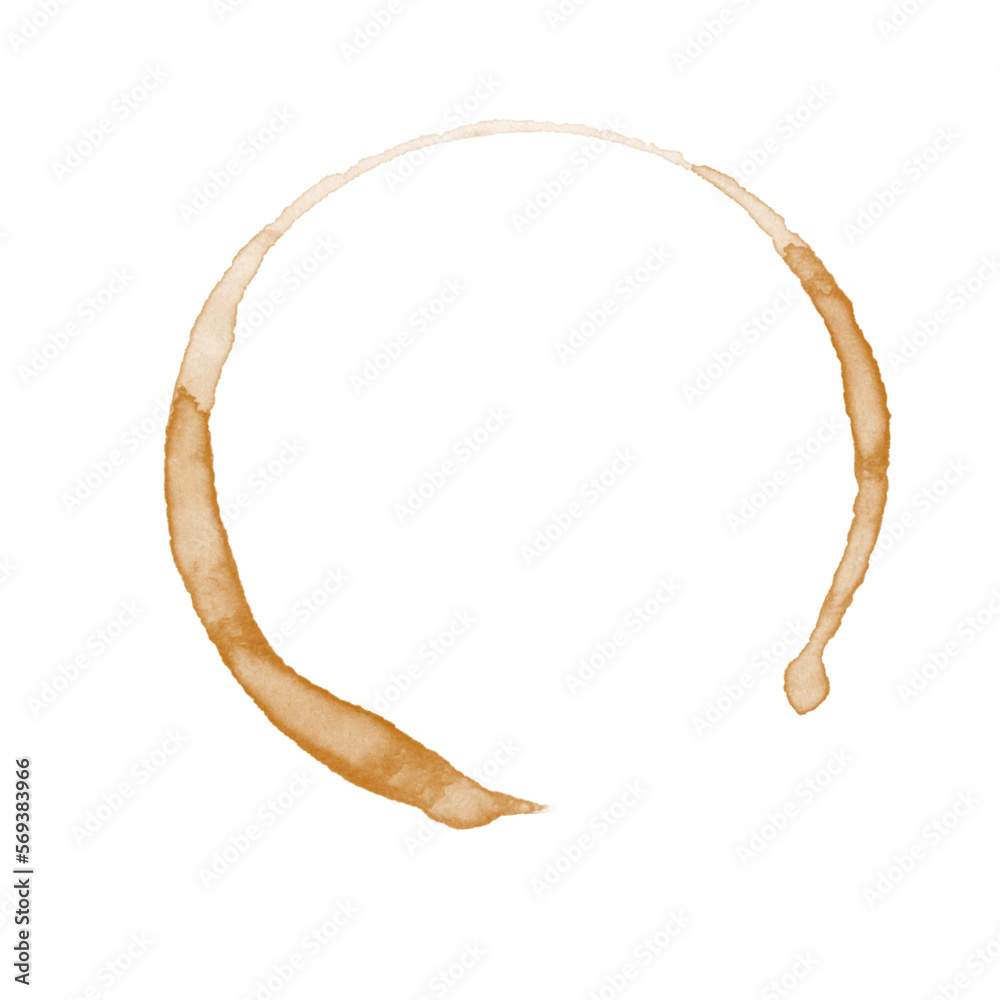 Coffee stains isolated on a transparent background. Royalty high-quality free stock PNG image of Coffee and Tea Stains Left by Cup Bottoms. Round coffee stain isolated, cafe stain fleck drink beverage - obrazy, fototapety, plakaty 