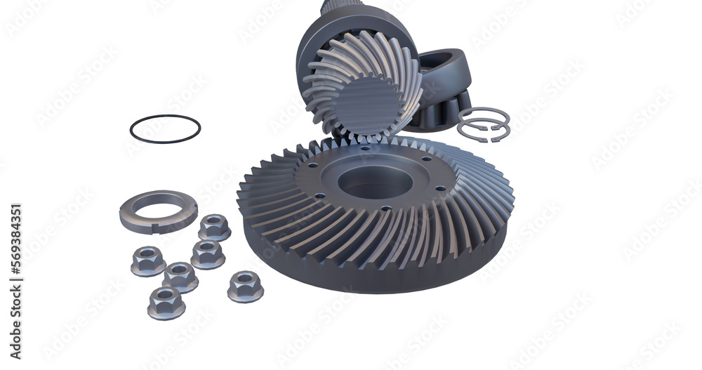 Collection of the ring gear and pinion forming a spiral bevel gear
