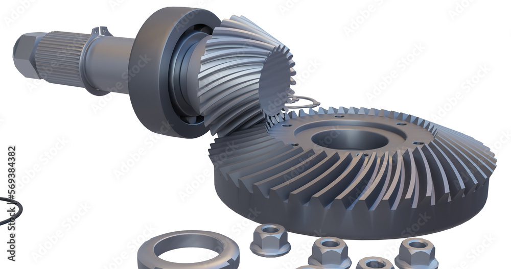 Collection of the ring gear and pinion forming a spiral bevel gear