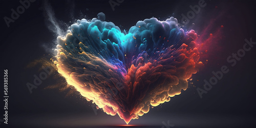 Multicolored Heart Shaped Fantasy Firework Cloud AI Generated