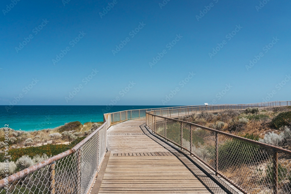 View of the coastal boardwalk that joins Floreat Beach to City Beach in Perth, Western Australia