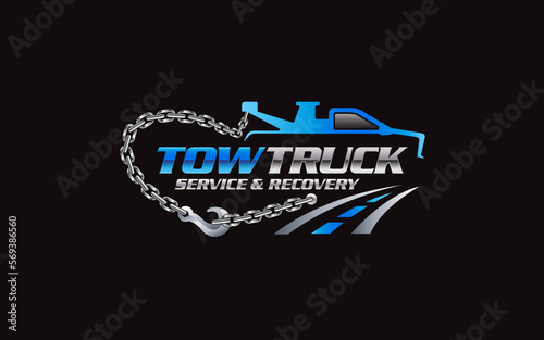 Illustration vector graphic of towing truck service logo design suitable for the automotive company