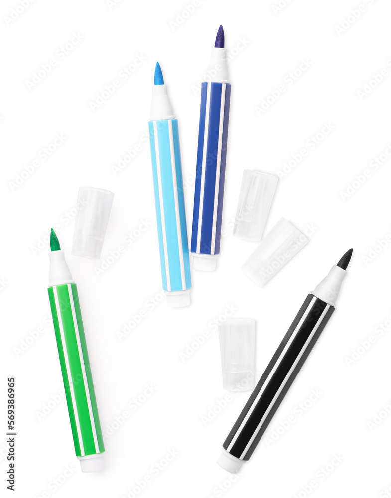 Set of different bright colorful markers on white background