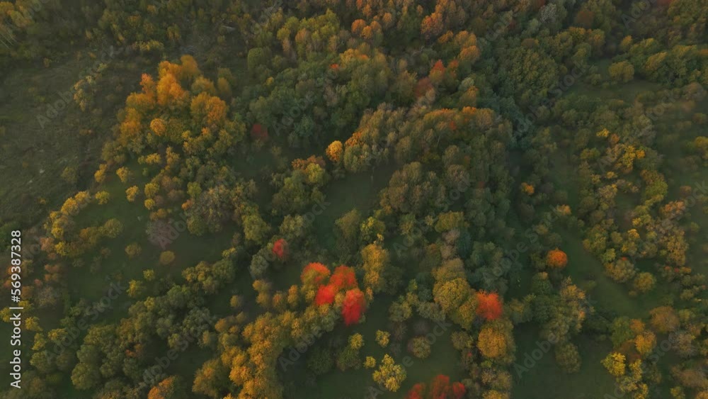 Aerial video of colorful Carpathian landscape by sunset. Autumn scenery in central Romania. Aerial video of colorful Carpathian landscape by sunset. Autumn scenery in central Romania.