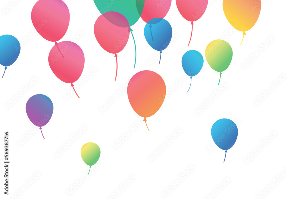 Lettering Happy Birthday To You white background. Holiday decorations with balloons, pennants and confetti. Greeting card can be used for congratulation, posters and banners.