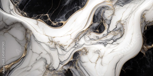 Black and white marble background with gold lines. Generative AI illustration