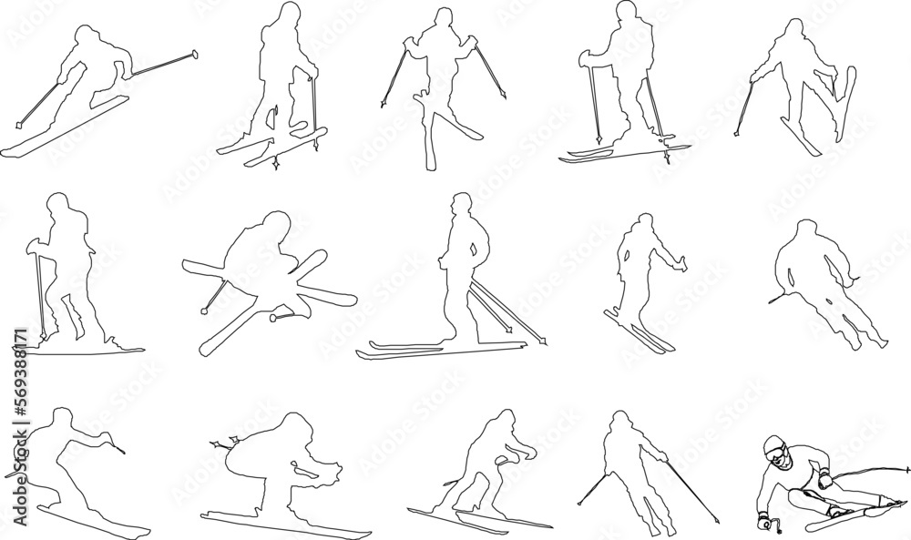 Vector sketch illustration of a professional skier sliding on an iceberg