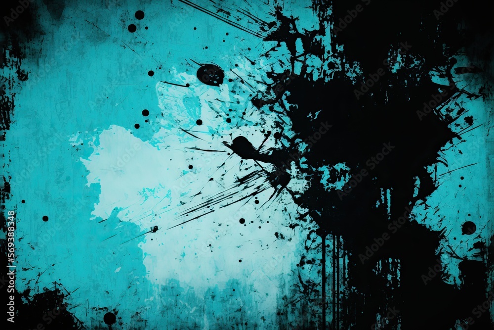 distressed grungy background with scratches and splotches in teal black and white, generative ai composite