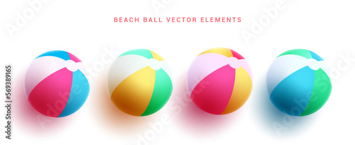 Beach ball vector set. Summer beach ball inflatable element in colorful design for kids toy object. Vector illustration summer elements collection.
