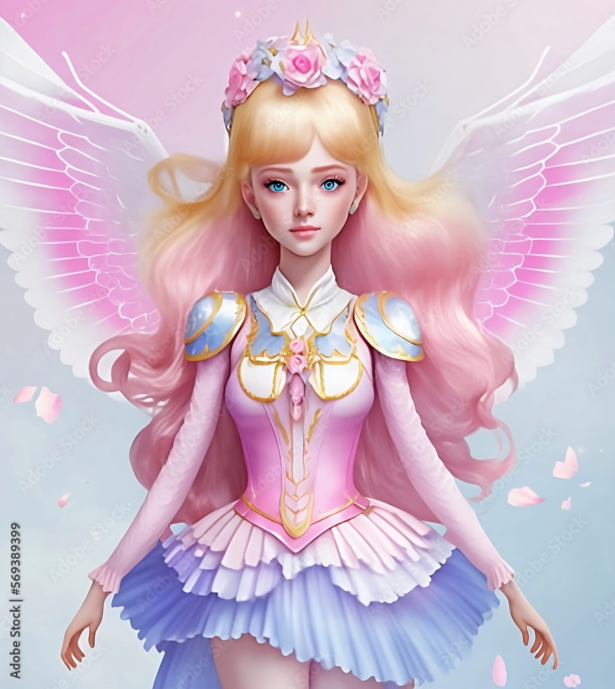 A beautiful fairy with long blonde hair. She wore a pastel pink and pastel sky blue outfit, had sky blue wings, and could fly. A beautiful fairy with long blonde hair. She wore a pastel pink and pastel sky blue outfit, had sky blue wings, and could fly.
