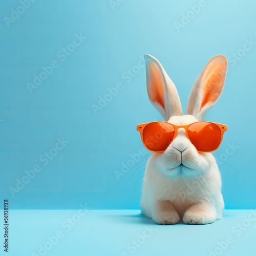 Tableau sur toile Abstract clip-art of White Rabbit wearing trendy sunglasses