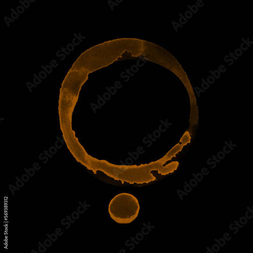 Coffee stains isolated on a black background. Royalty high-quality free stock photo image of Coffee and Tea Stains Left by Cup Bottoms. Round coffee stain isolated, cafe stain fleck drink beverage