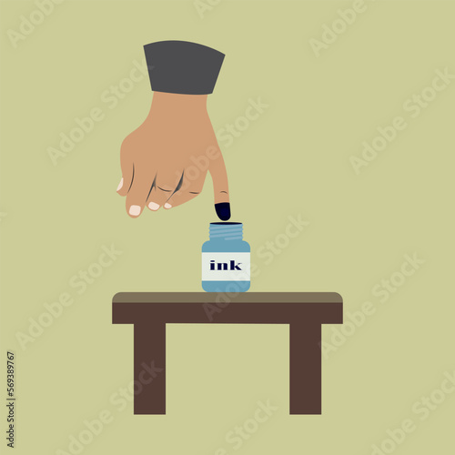 dipping finger in ink. illustration hand design.