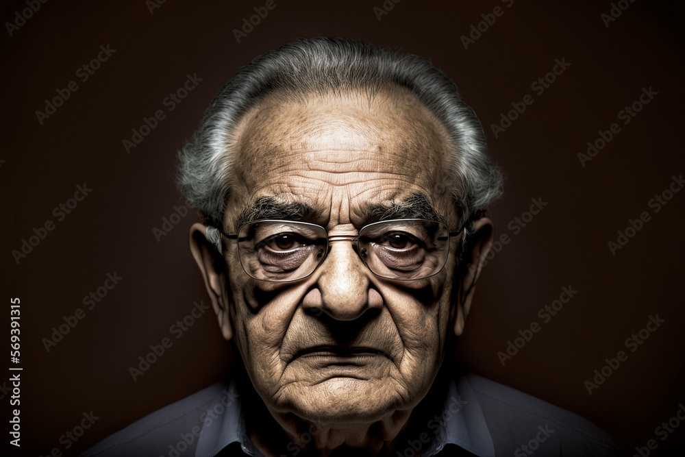 Headshot of an elderly man isolated on a black background