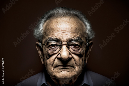 Headshot of an elderly man isolated on a black background © ImageDesign