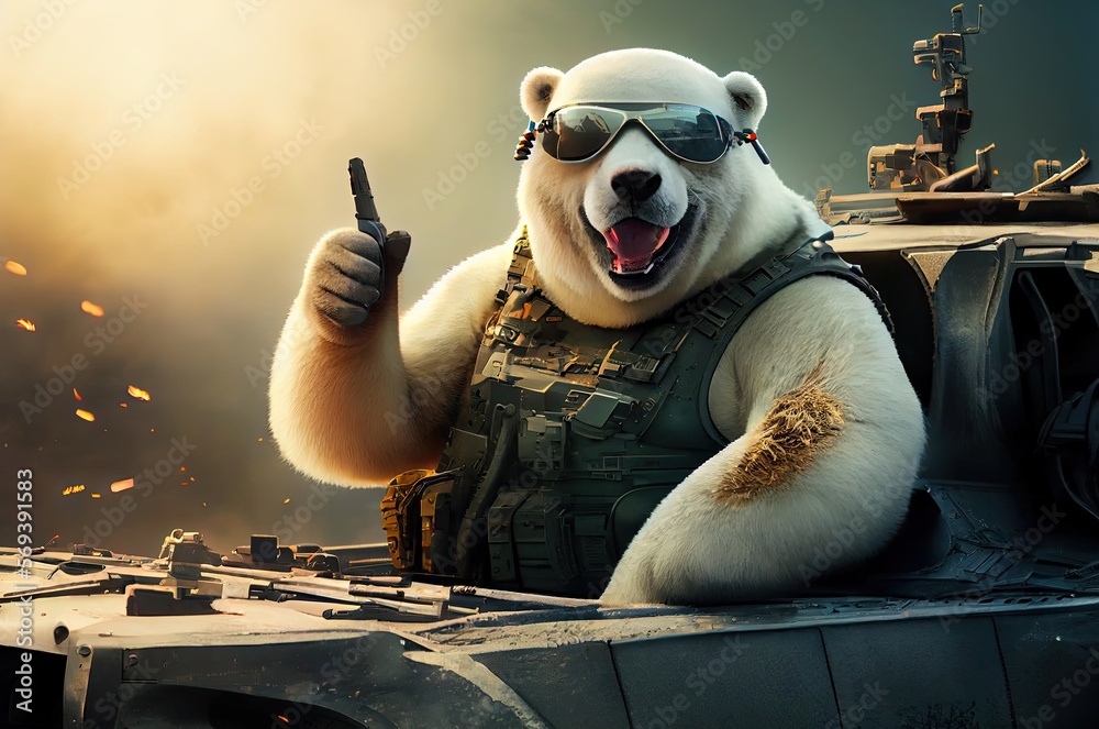 Military Polar Bear Courageous And Defending Freedom Generative AI - obrazy, fototapety, plakaty 