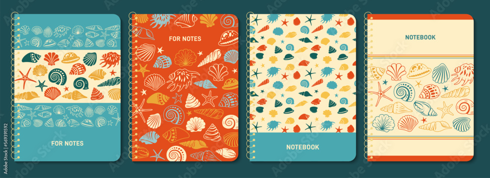 Sea shell sink trendy notepad cover set. Notebook with nautical snail ...
