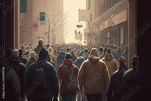 Crowds Take to the Streets in the Afternoon - Generative AI photo