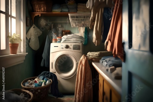 laundry room, with machines and clothes (AI Generated)