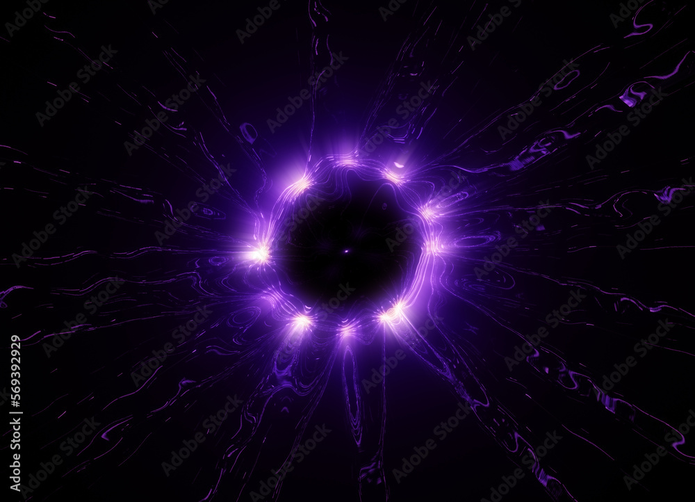 Purple Energy Shockwave on black background. Abstract 3D Rendering Art. resource. 3D Illustration