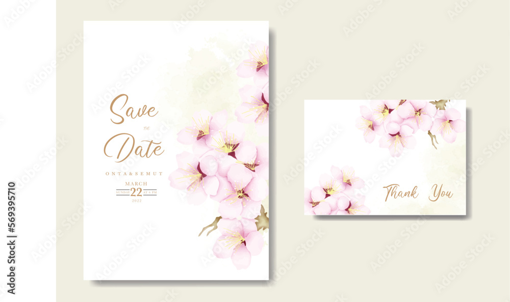  elegant watercolor cherry blossom wedding invitation card set