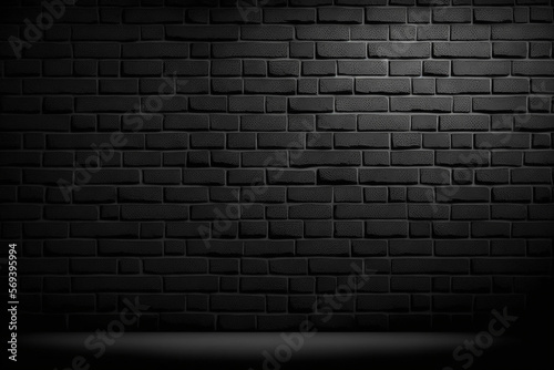 Black Painted Brick Wall Background. Generative AI.