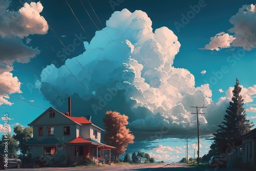 house with big cloud in the sky