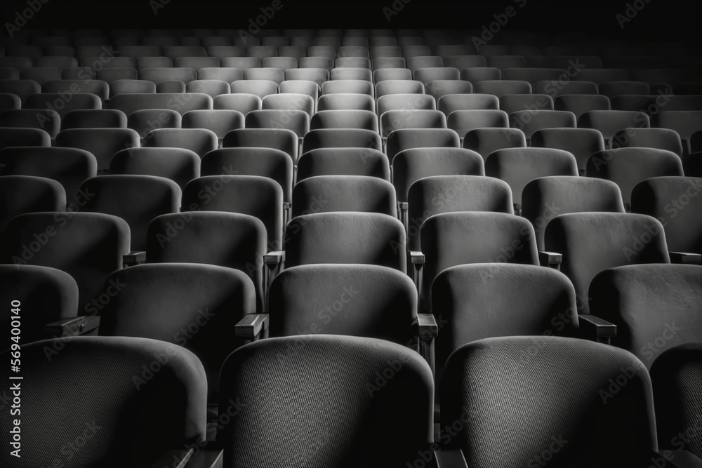 A row of empty seats in a movie theater, Generative Ai