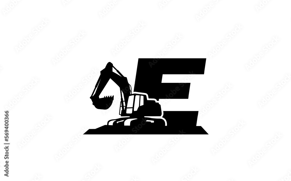E Logo with excavator letter concept for template E Logo with excavator letter concept for template