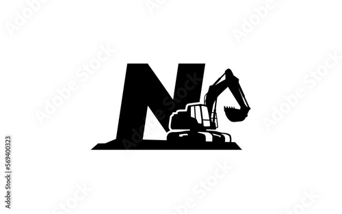 N Logo with excavator letter concept for template 