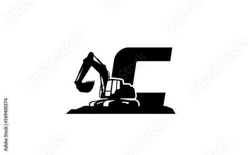 C Logo with excavator letter concept for template 