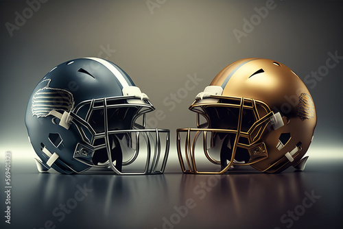 Super Bowl Game American Football Helmets rivalry Side by Side. Generative AI photo