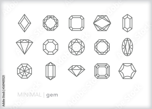 Set of gem line icons of different cuts of precious stones for jewelry